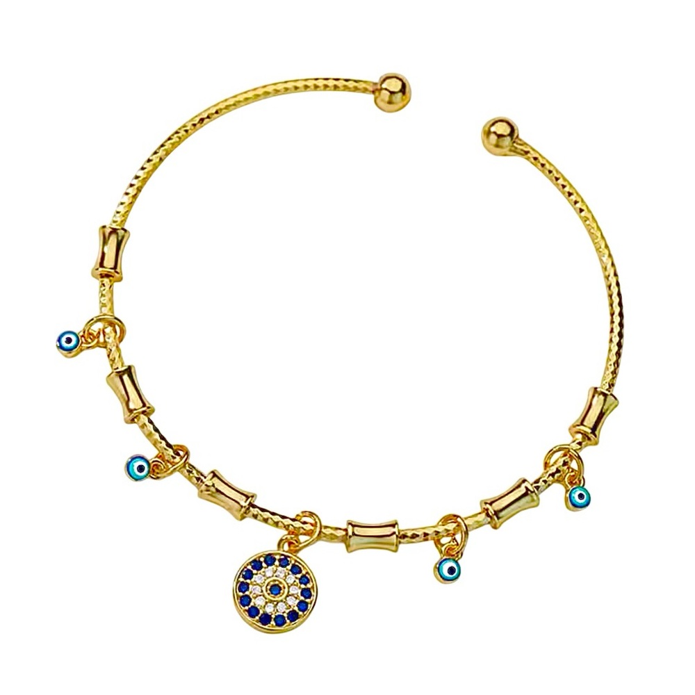 CZ Evil Eye Charm Bangle Bracelet Stainless Steel